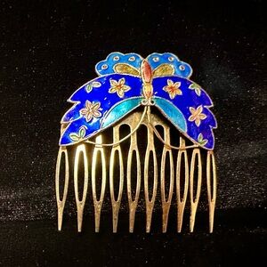 Vintage enamel butterfly hair combs